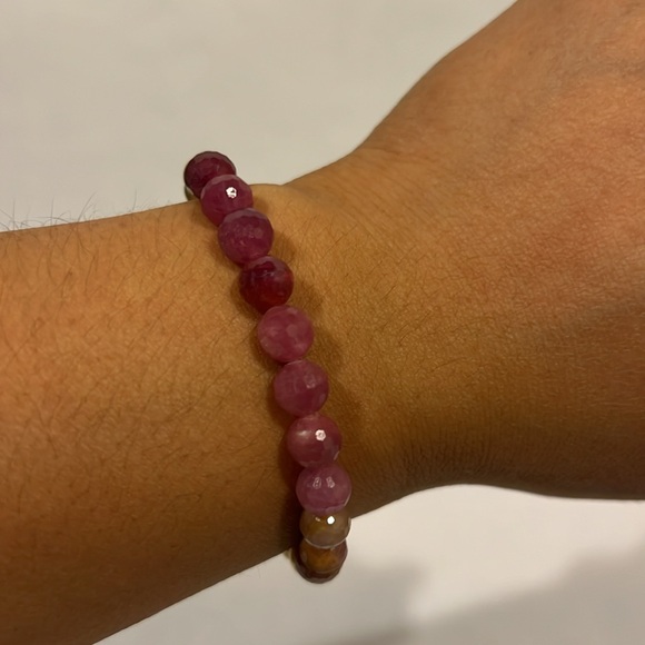 Natural Ruby and 14k Gold Filled Gemstone Halfsie Handmade Stretch Bracelet - Picture 6 of 12
